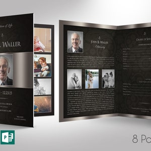 Black Silver Tabloid Funeral Program Template Word Template, Publisher Celebration of Life 8 Pages 11x17 in image 1