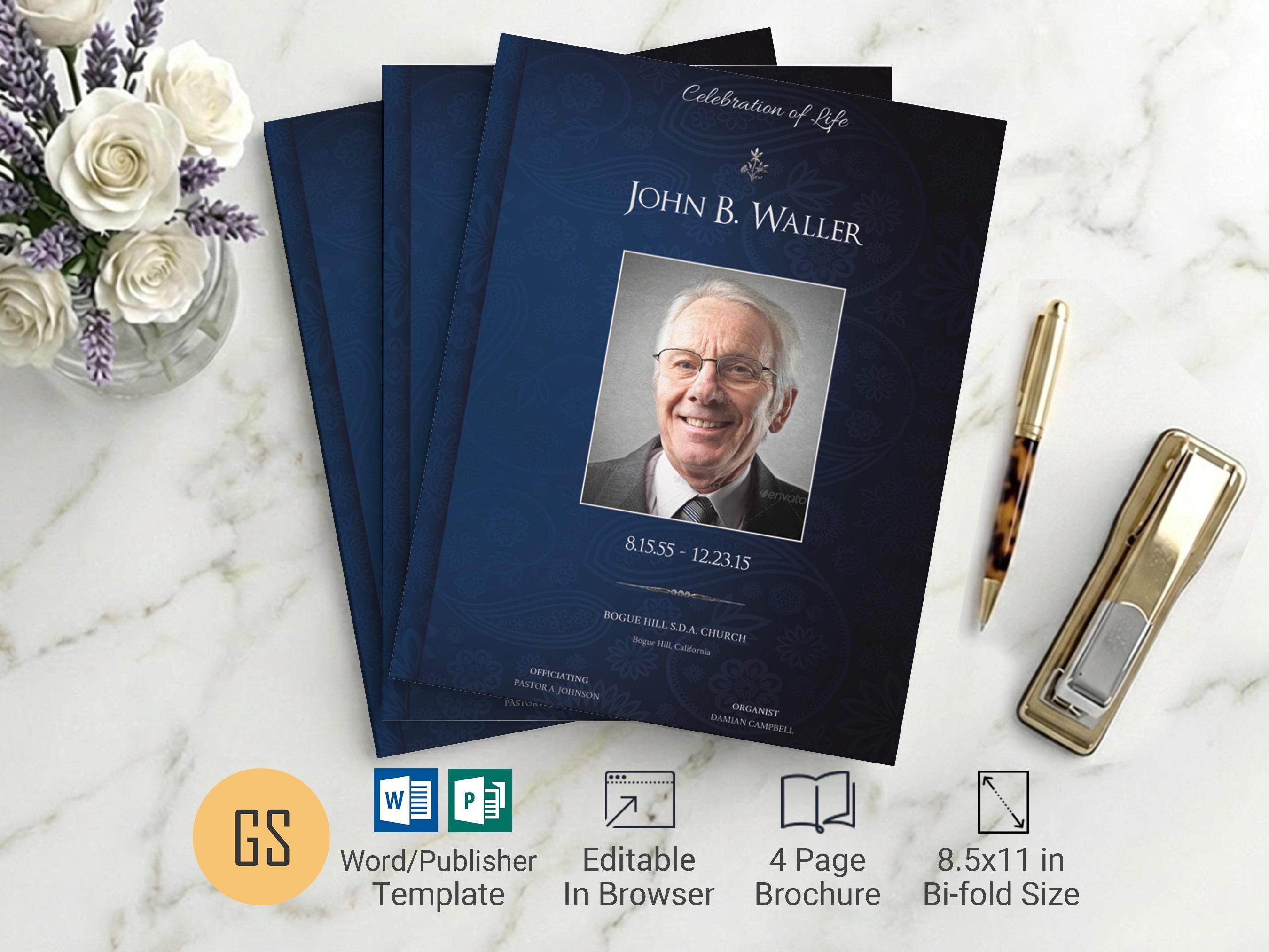P NEVVER / BROCHURE for WAKE スウェット Blue and Silver Funeral Program Template | Word & Publisher: 4