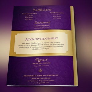 Purple Gold Regal Funeral Program Template Word Template, Publisher Celebration of Life 8 Pages 5.5x8.5 inches image 10