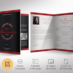 Church Anniversary Program Template: Black & Red Diamond Design (Canva, 8 Pages)
