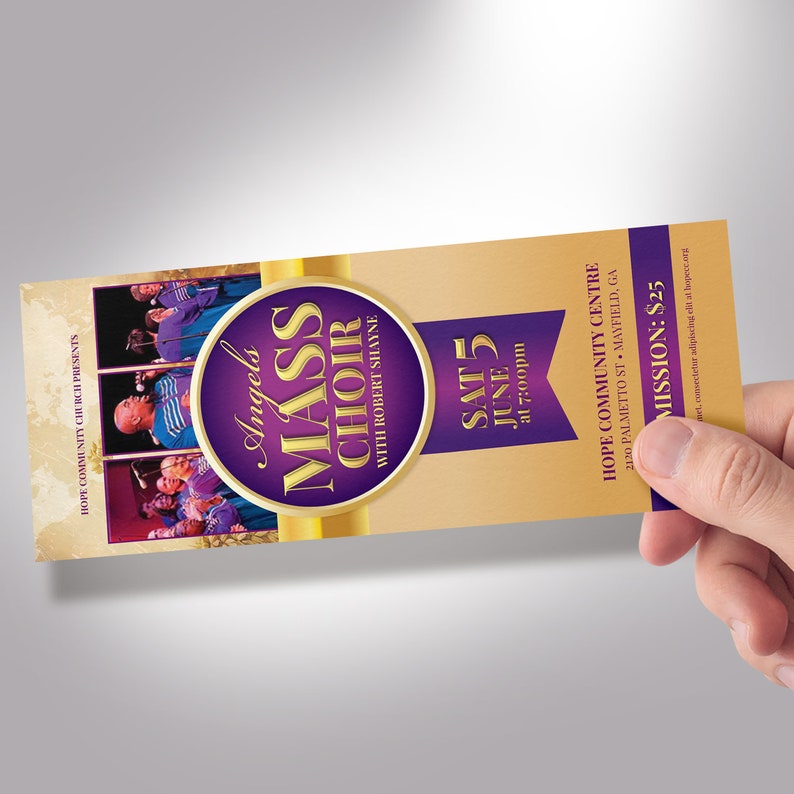 Mass Choir Concert Ticket Template for Word and Publisher Cut Size 3.25x8 inches image 7