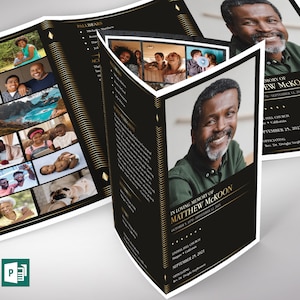 Diamond Funeral Program Template: Black & Gold Obituary (Digital Download)