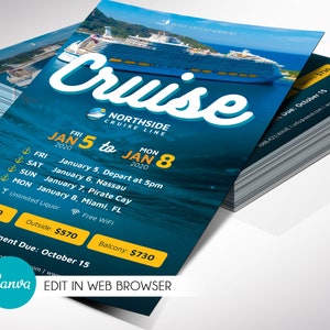 Kreuzfahrt Flyer Vorlage für Canva, Einladung Postkarte für Kreuzfahrt, Wasserveranstaltungen, Reisebüro-Werbeverkauf, bedruckbar, Sofort-Download