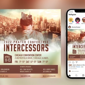 Prayer Conference Invitation Canva Template is a modern design with a scenic composition and saturated color blends that will appeal to a wide demographic. 3 Sizes are included: 1080x1080 pixels, 1080x1920 pixels, and 5 x 5 inches.