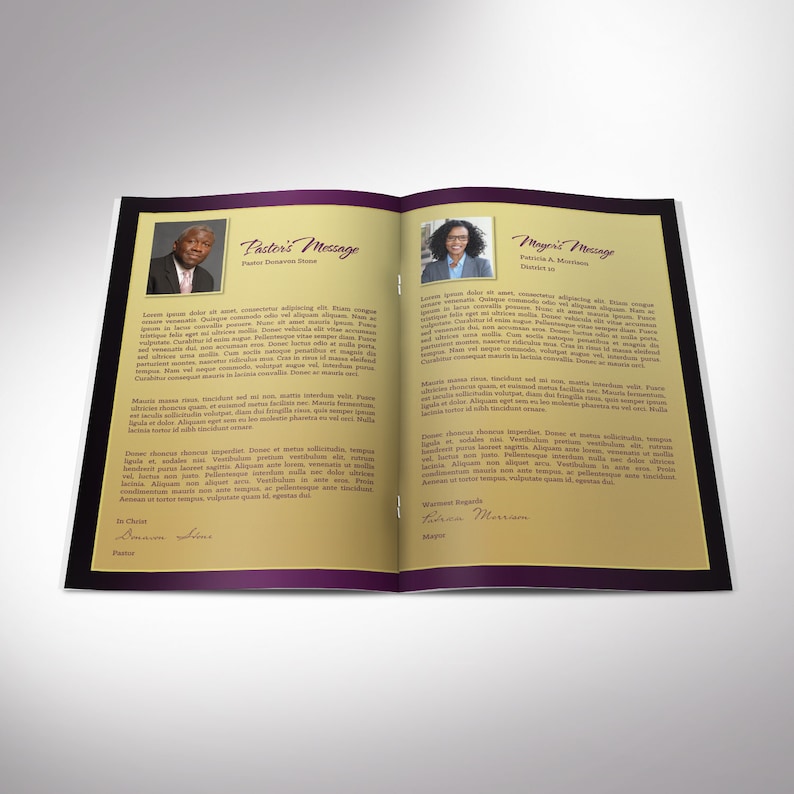Church Anniversary Program Template Word Template, Publisher, Gold Purple Pastor Appreciation 8 Pages 5.5x8.5 in image 2