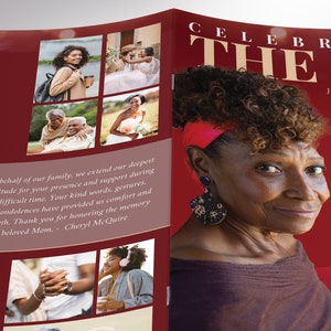 Red Gold Life Funeral Program Template, Canva Template, Magazine Style, Celebration of Life, 8 Pages, 5.5x8.5 in image 8