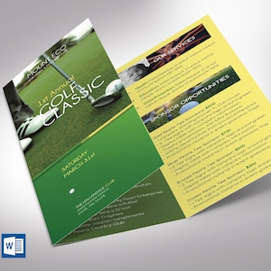 Charity Golf Tournament Trifold Brochure Template, Word-Vorlage, Verlag, Golfspiele, grün, gelb, 11x21,5 cm Bild 1