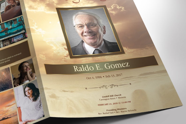 Gold Forever Tabloid Funeral Program Template Word Template, Publisher Celebration of Life 4 Pages 11x17 inches image 4