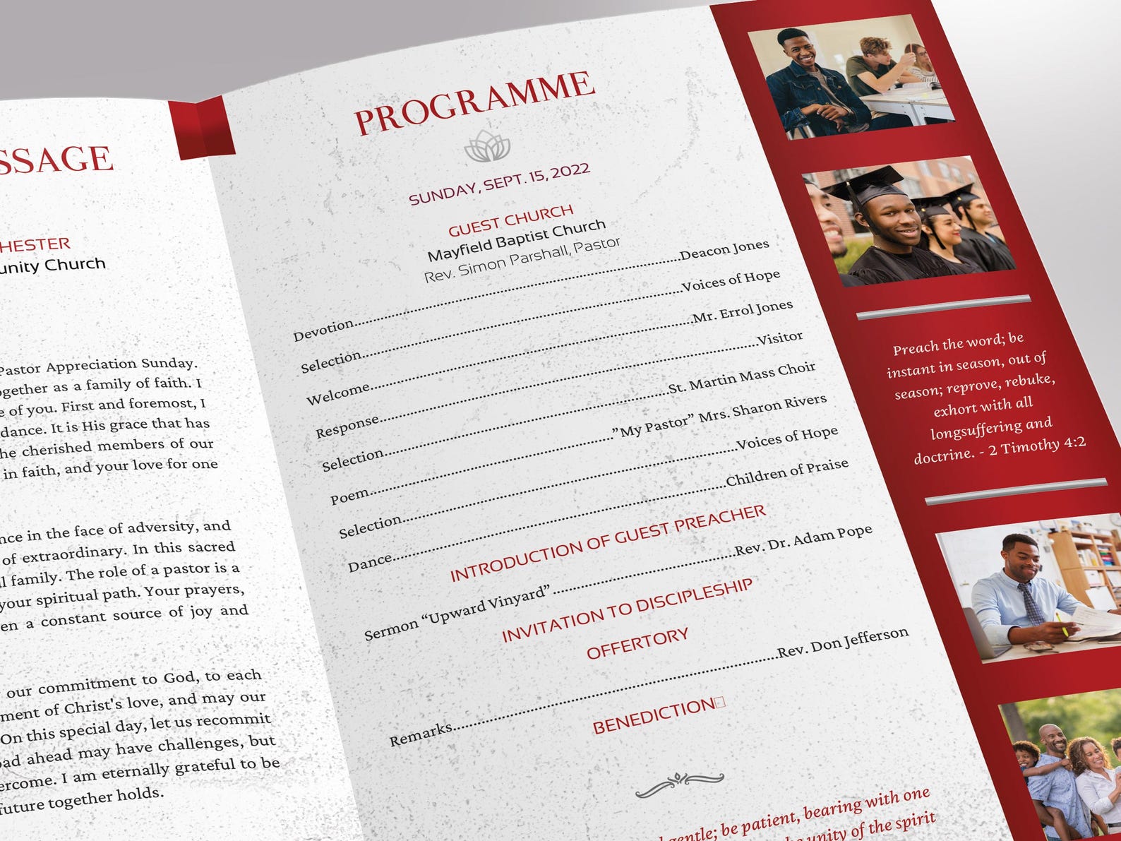 Pastor Anniversary Program Template for Canva: Red & Silver 4-page ...