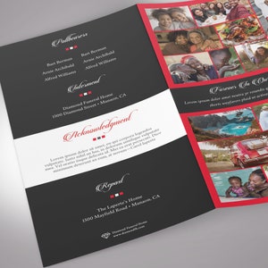 Red Black Remember Legal Trifold Funeral Program Template, Word Template, Publisher, Celebration of Life, Memorial Service, 14x8.5 in image 8