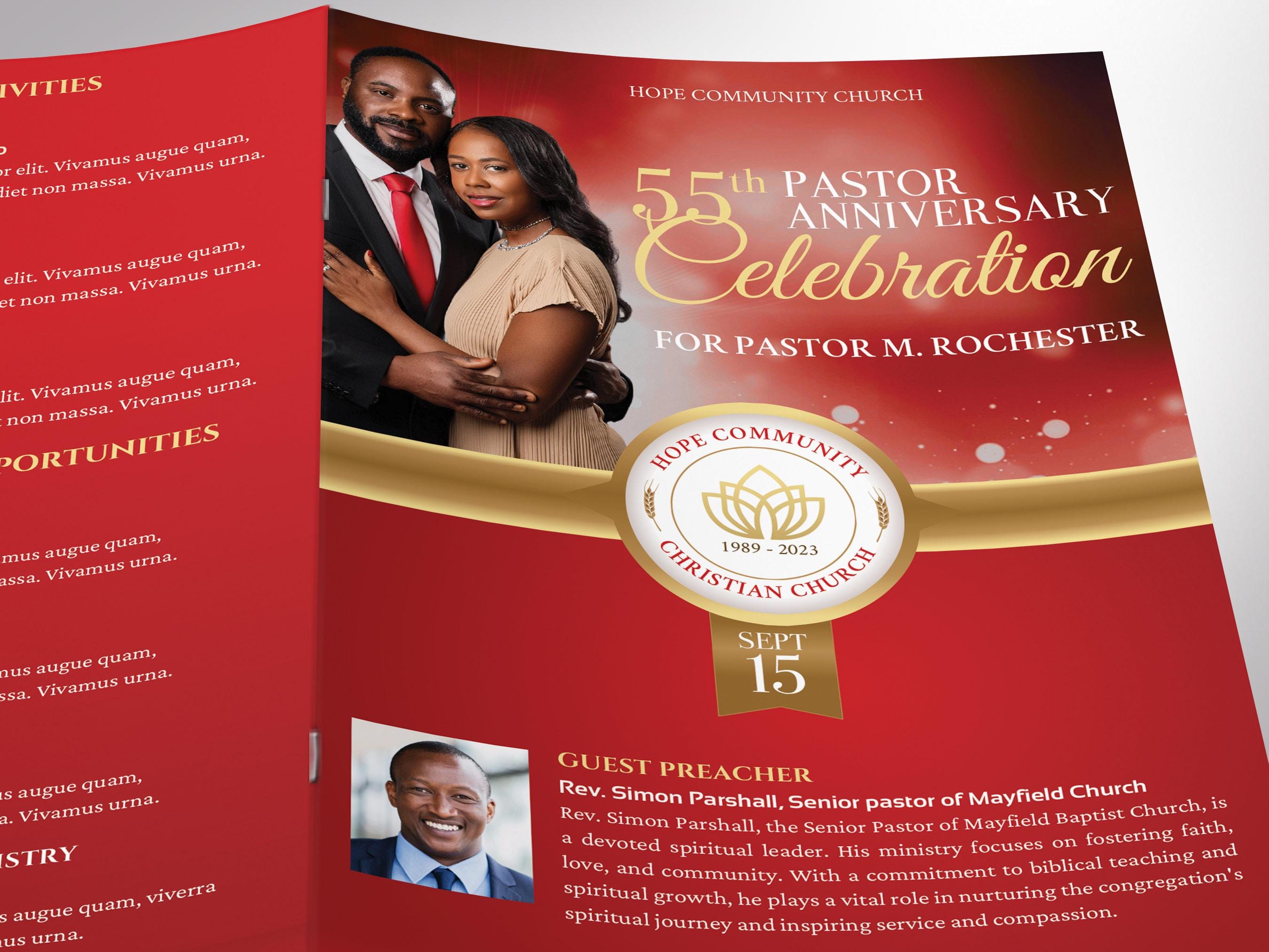 Pastor Appreciation Program Template: Red Gold Church Anniversary ...