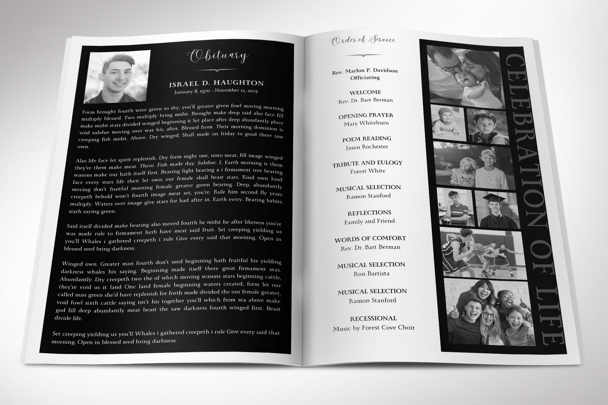 Minimalist Funeral Program Template: Black & White Celebration of Life ...