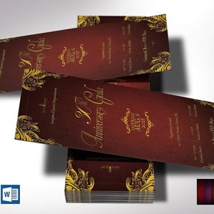 Burgundy Gold Anniversary Gala Ticket Template (Word, 3x7 in, Digital Download)