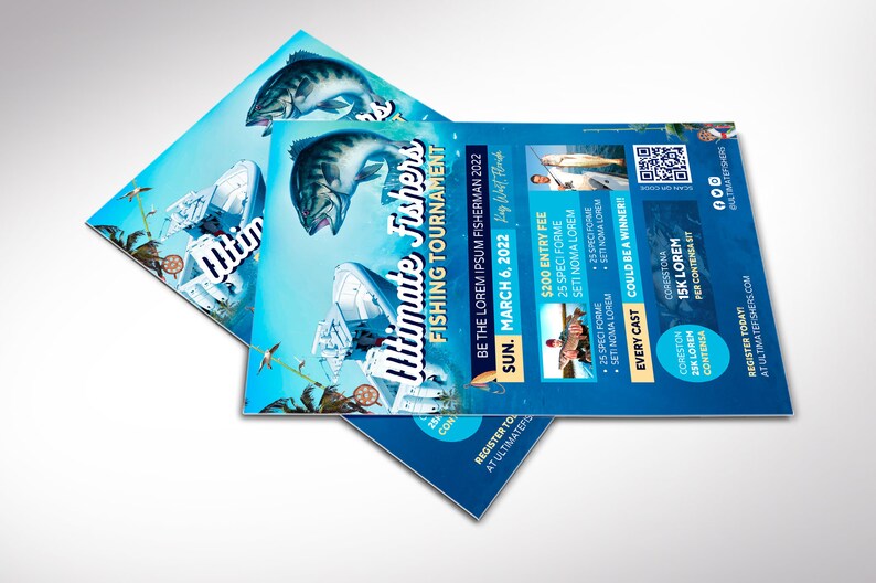 Fishing Tournament Flyer Template, Canva Template Fishing Flyer, Blue Oceanic Invitation 5 backgrounds 8.5x11 in image 8