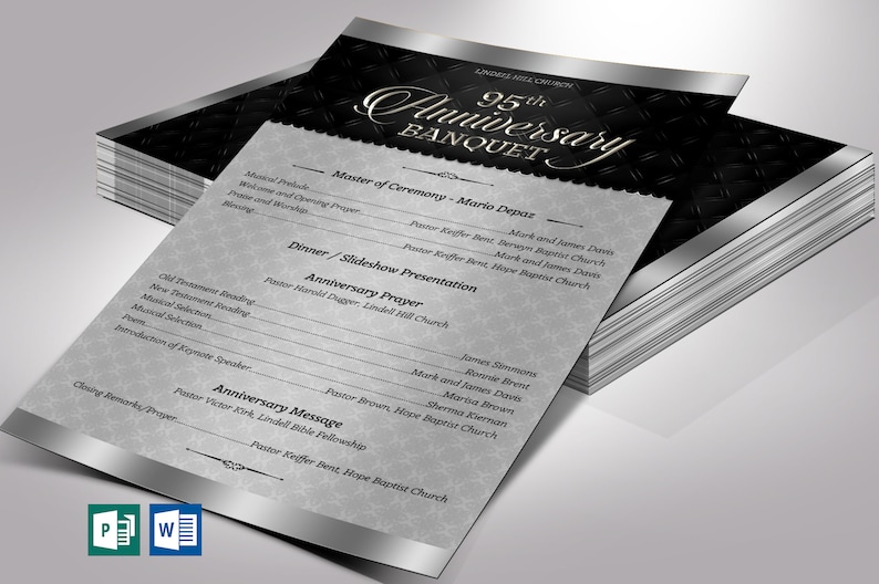 Silver Church Anniversary Program Template, One Sheet Word Template, Publisher Pastor Appreciation 5.5x8.5 inches image 1