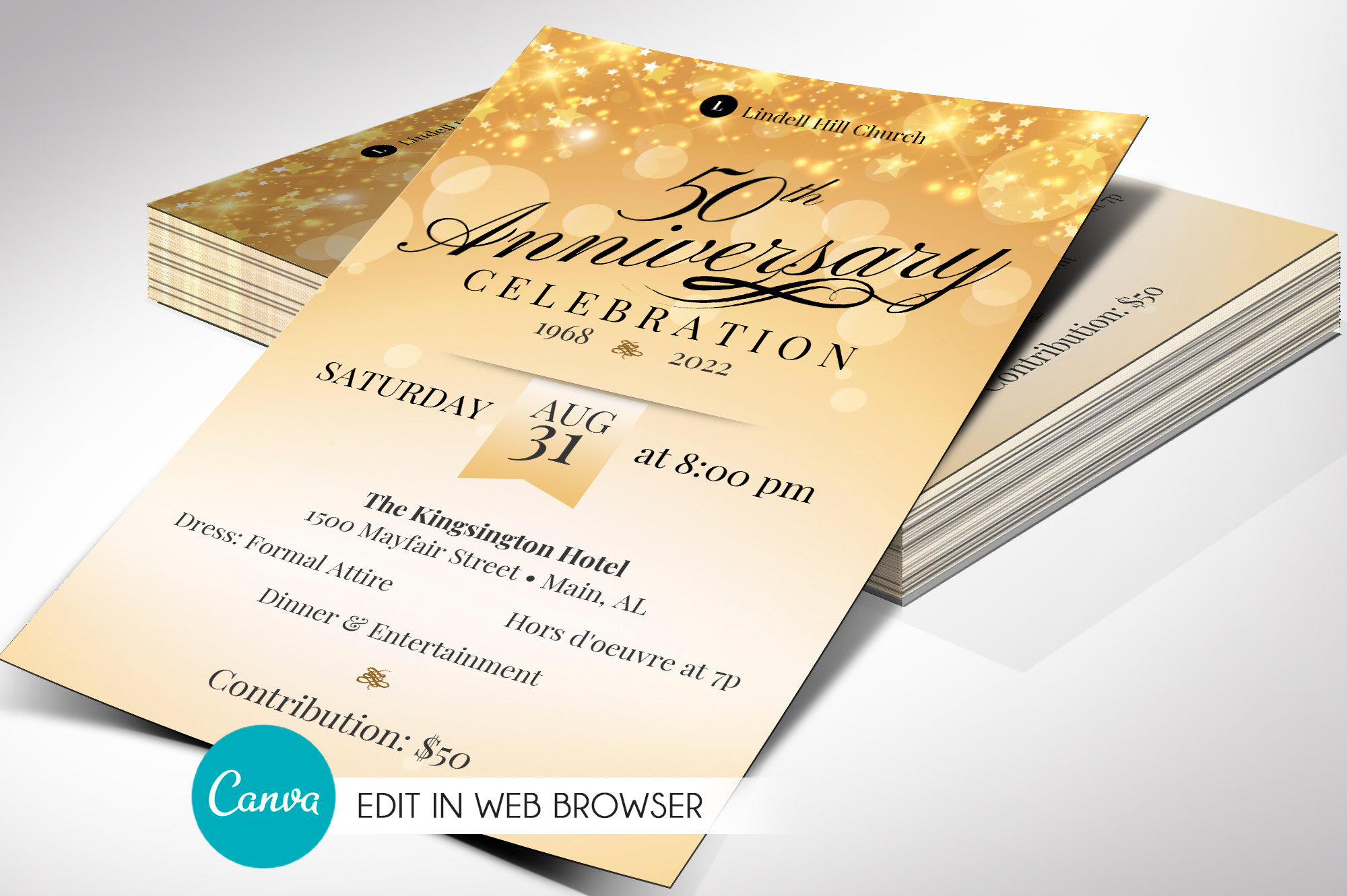Church Anniversary Invitation Template for Canva 2 Sizes Etsy
