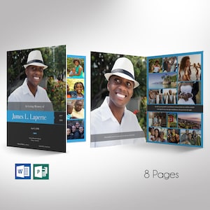 Blue & Black Funeral Program Template: Obituary, Celebration of Life (Digital Download)