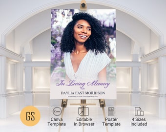 Funeral Welcome Sign Template for Canva, Lavender Love, Memorial Photo Display, Celebration of Life Funeral Photo Poster for Women | 4 Sizes