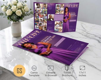 Purple Bokeh Funeral Program Template: 11x17 Tabloid Trifold Obituary for Canva (Digital Download)