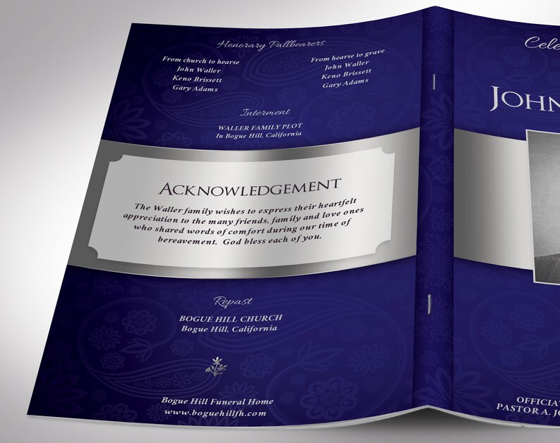 Blue Dignity Funeral Program Template Word Template, Publisher Celebration of Life 4 Pages Bifold to 5.5x8.5 in image 6