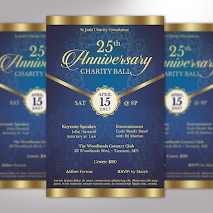 Blue Gold Anniversary Gala Flyer Template Word Template, Publisher Pastor Anniversary, Church Event 5.5x8.5 in image 2