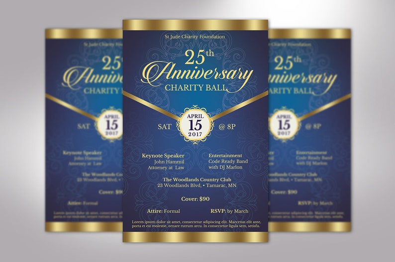 Blue Gold Anniversary Gala Flyer Template Word Template, Publisher Pastor Anniversary, Church Event 5.5x8.5 in image 2