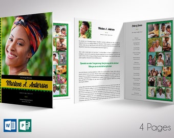 Jamaican Tabloid Funeral Program Template | Word Template, Publisher | Celebration of Life | 4 Pages | 11x17 in