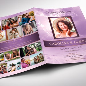 Purple Forever Tabloid Funeral Program Template, Canva Template, Celebration of Life, Obituary Program, 8 Pgs, 11x17 in image 2