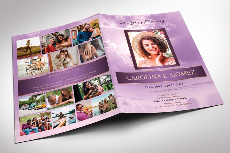 Purple Forever Tabloid Funeral Program Template, Canva Template, Celebration of Life, Obituary Program, 8 Pgs, 11x17 in image 2