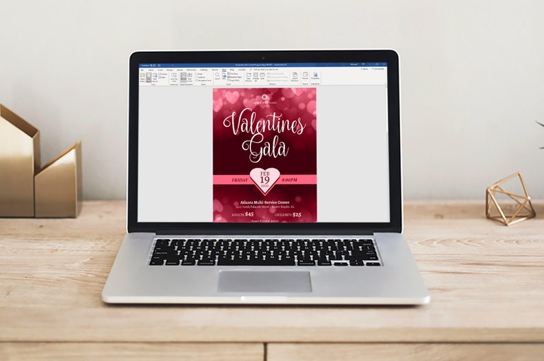 Red Pink Valentines Day Gala Flyer Template, Word Template, Publisher