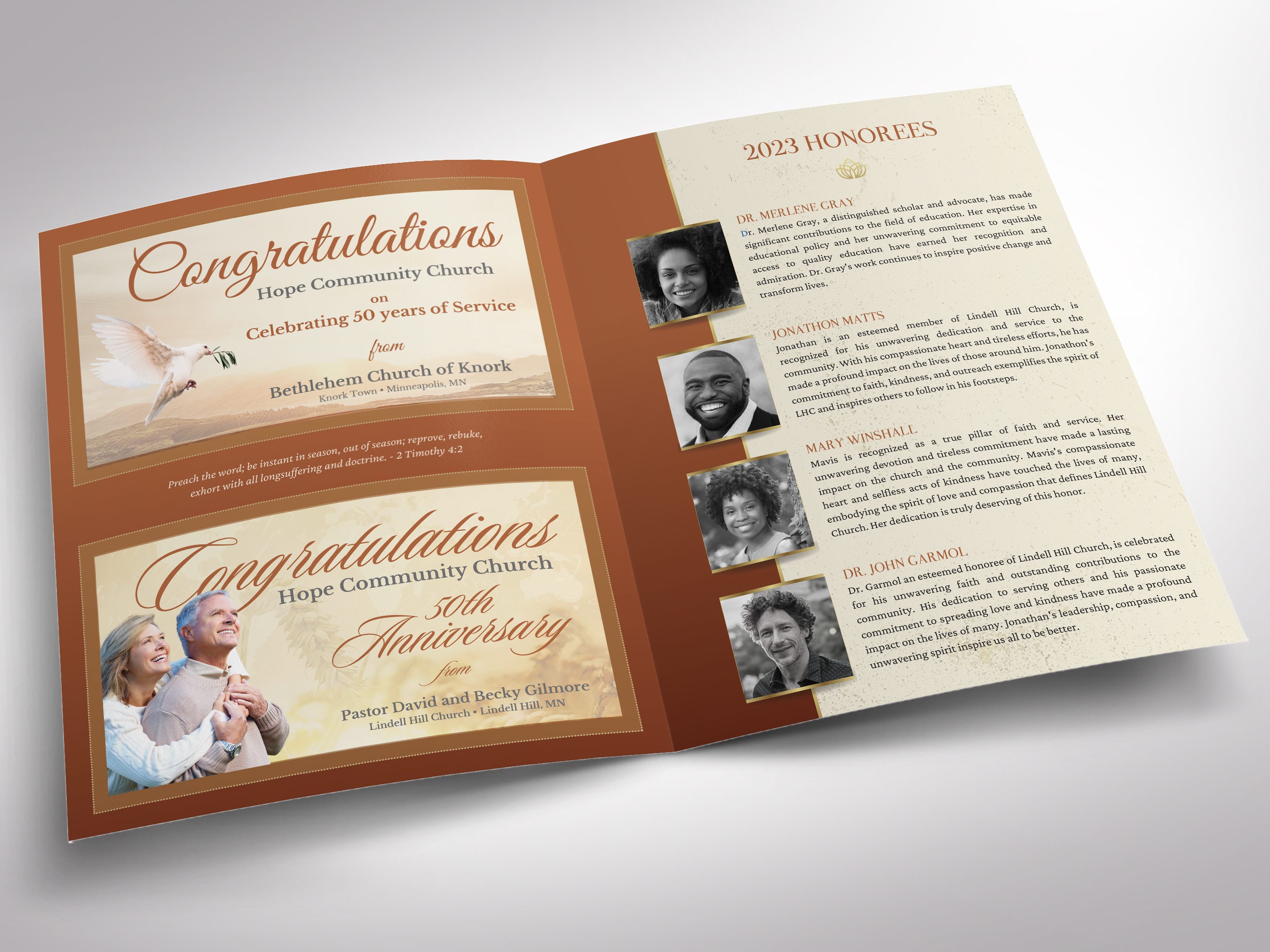 Pastor Appreciation Program Canva Template | Canva: Bronze & Gold 8 ...