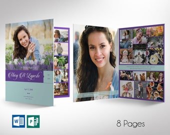 Purple Teal Tabloid Funeral Program Template | Word Template, Publisher | Celebration of Life | 8 Pages | 11x17 inches