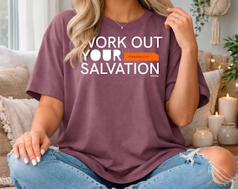 Comfort Colors® Workout Your Salvation T-Shirt - Christian Bible Gym Graphic | Minimal Scripture Tee
