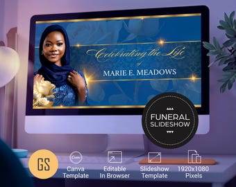 Blue & Rose Funeral Slideshow Template Canva Memorial Video 32 Slide Celebration of Life MP4