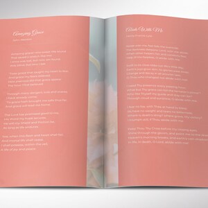 Cherry Funeral Program Word and Publisher Template has 8 pages and is designed with a Bougainvillea Flower and red cherry color. The Print Size is 11x8.5 inches, and it is Bi-fold to 5.5x8.5 inches. Designed for a funeral or memorial service.