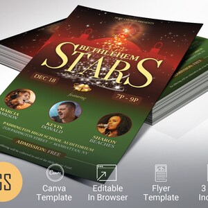 WeihnachtsKonzert Flyer Vorlage für Canva, Rot Grün, Kirchenmusikalische Kantate Einladung Postkarte, bearbeitbare druckbare Evite digitaler Download