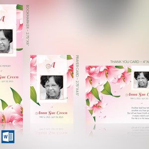 Petals Funeral Stationery Template Bundle for Word and Publisher Set is designed to complement the Petals Funeral Program Template. Geared for memorial or funeral services, the stationery set includes a Bookmark, Prayer Card, and Thank You card.