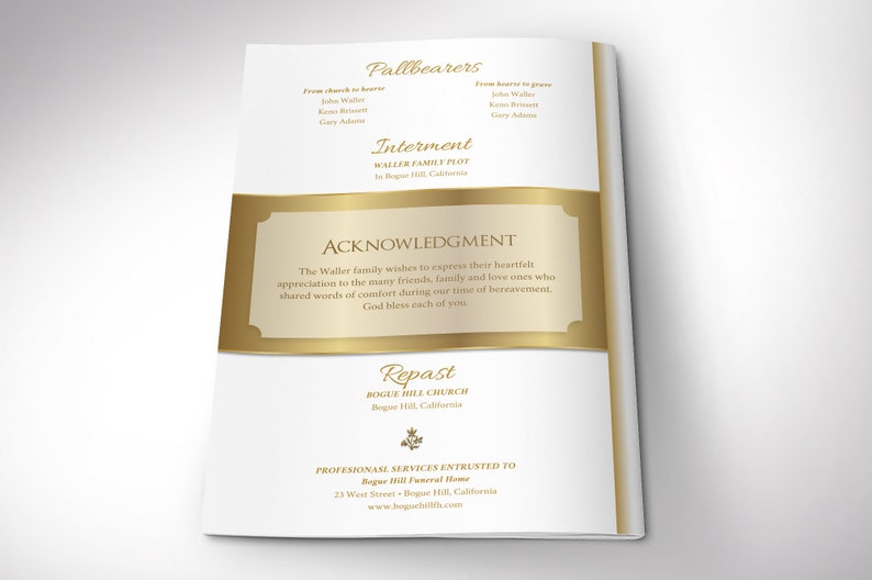 White Gold Funeral Program Template Word Template, Publisher Celebration of Life 8 Pages 5.5x8.5 inches image 6