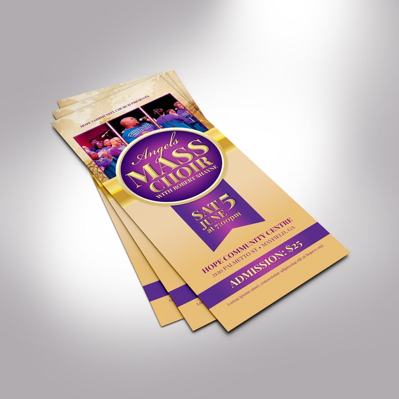 Mass Choir Concert Ticket Template for Word and Publisher Cut Size 3.25x8 inches image 5
