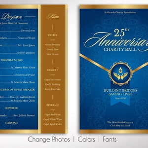 Blue Gold Anniversary Gala Program Template, Canva Template One Sheet Church Anniversary, 2 Sides Size: 5.5x8.5 in image 3