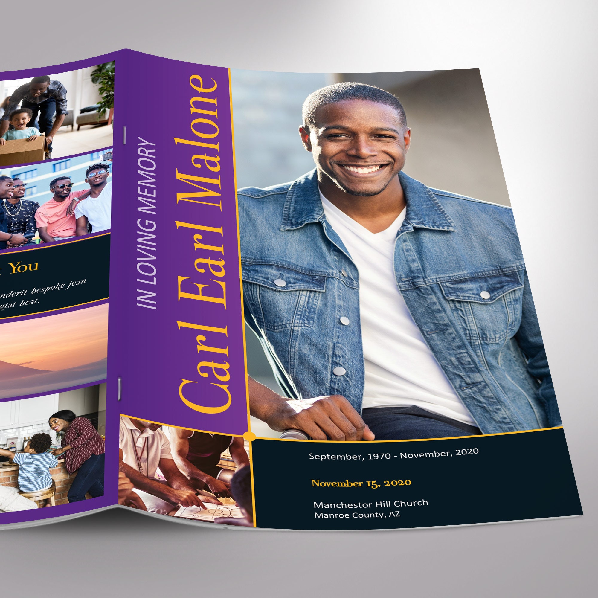 Purple Gold Funeral Program Word Publisher Template 8 Pages - Etsy