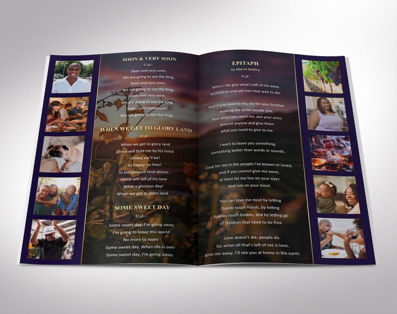 Vineyard Funeral Program Template Word Template, Publisher Celebration of Life 8 Pages Bifold to 5.5x8.5 inches 画像 4