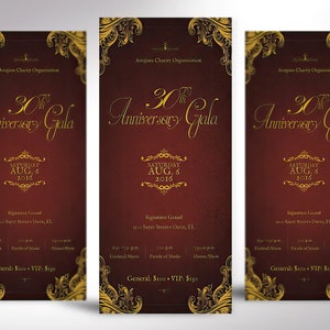 Anniversary Banquet Ticket Template, Word Template, Publisher, Burgundy Gold, Gala Ticket, Independence Ball, 3x7 inches image 2