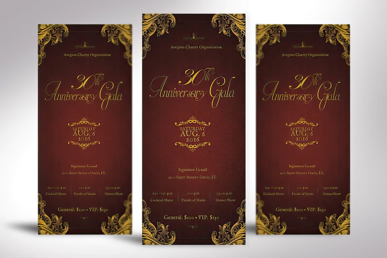 Anniversary Banquet Ticket Template, Word Template, Publisher, Burgundy Gold, Gala Ticket, Independence Ball, 3x7 inches image 2