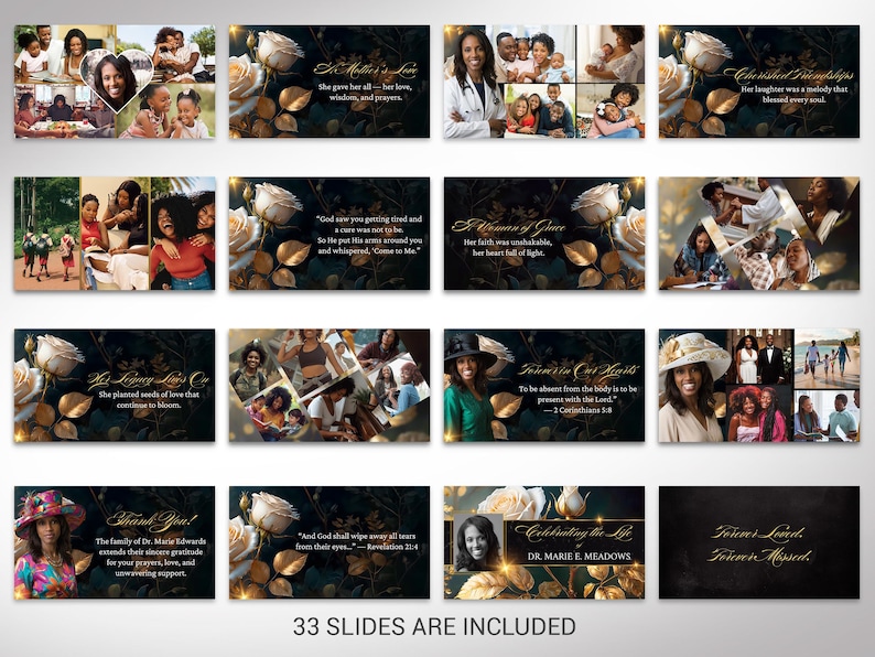White Roses Slideshow White Rose Funeral Slideshow Template Canva Memorial Video 32 Slide ...
