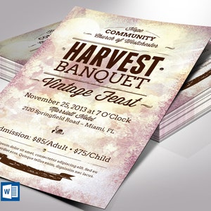 Vintage Banquet Flyer Template Word Template, Publisher Church Invitation, Harvest Flyer 4 Backgrounds 4x6 in image 1