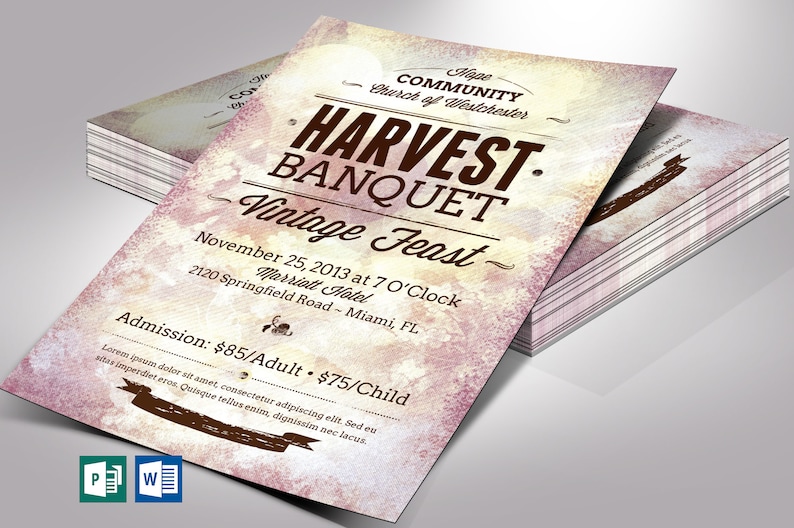 Vintage Banquet Flyer Template Word Template, Publisher Church Invitation, Harvest Flyer 4 Backgrounds 4x6 in image 1