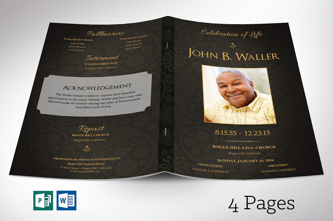 Black Funeral Program Template Set, Word and Publisher, Obituary Design Black Funeral Program Template Set, Word and Publisher, Obituary Design