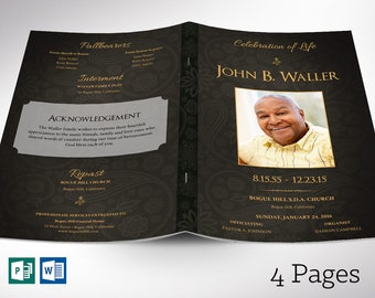 Black Funeral Program Template | Word Template, Publisher | Obituary Design, Celebration of Life | 4 Pages | 5.5x8.5 inches