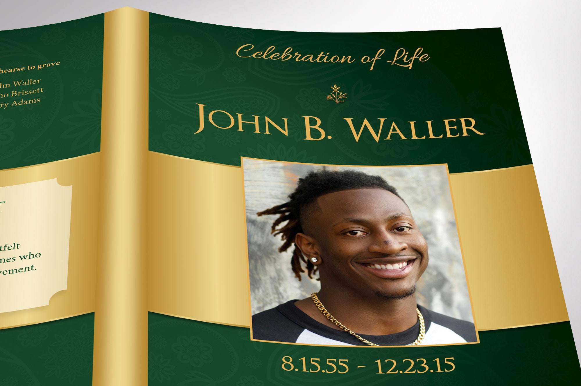 Green Gold Regal Funeral Program Word Publisher Template 8 - Etsy